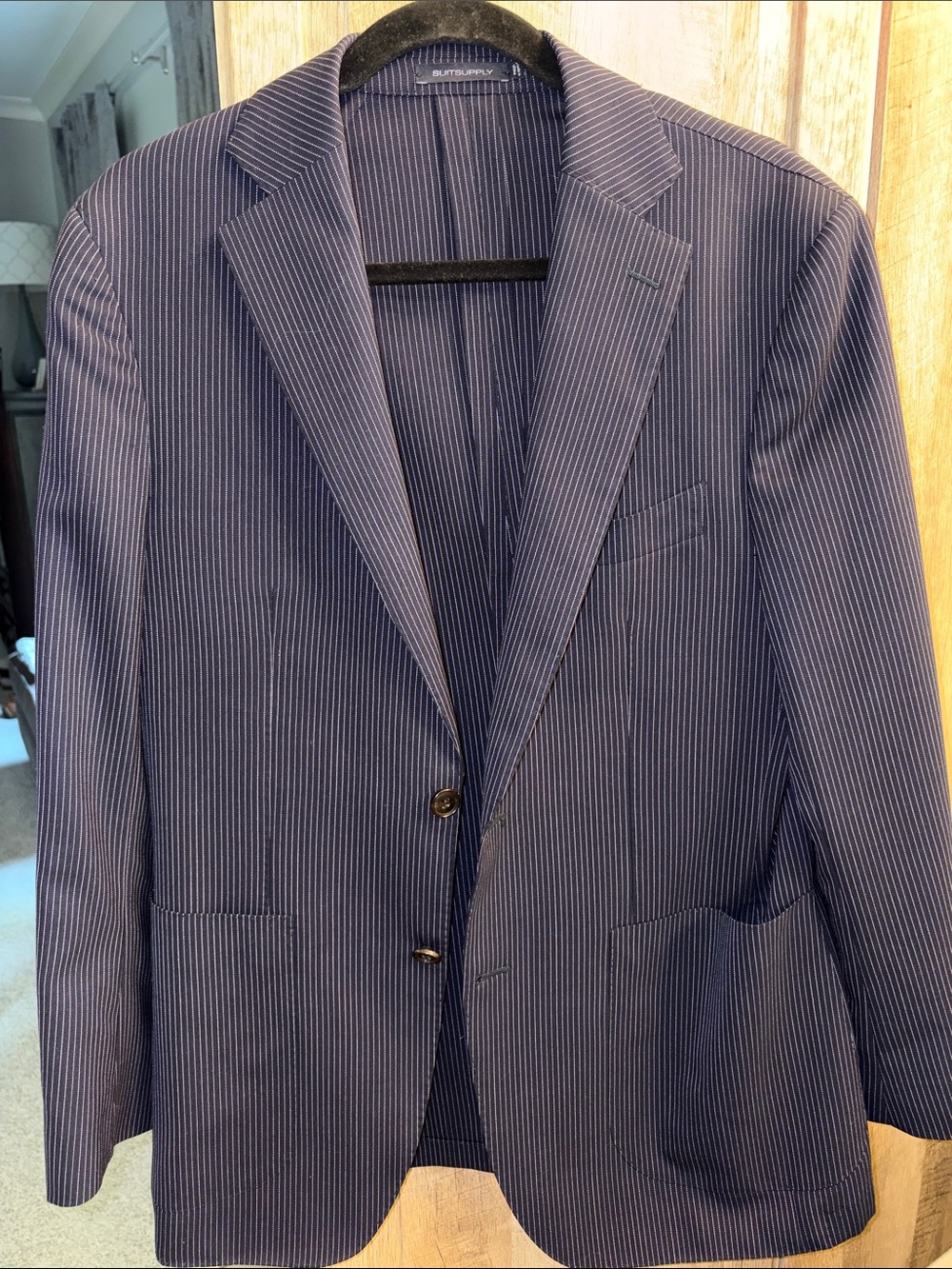 Suitsupply Havana Patch SLIM US 40 UK 50 Navy Pinstripe Two-Button Blazer wool